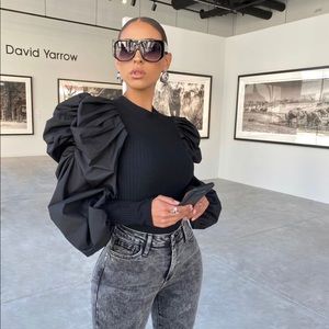 Black Puffy Sleeve Blouse
